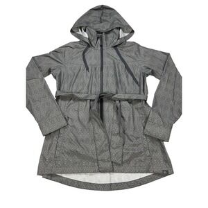 prAna Women's Gray Hooded Raincoat Belted‎ Lightweight Jacket Geometric Print